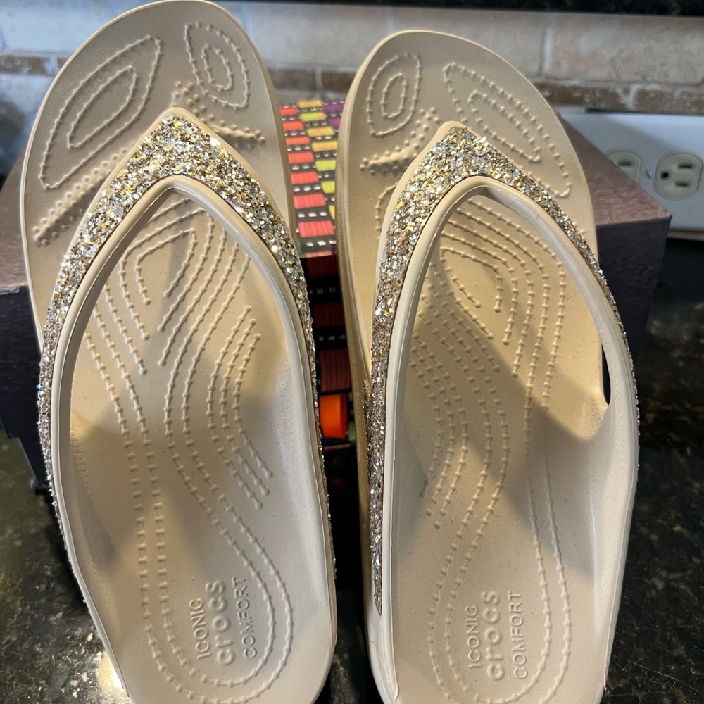 Glittery Crocs flip flops